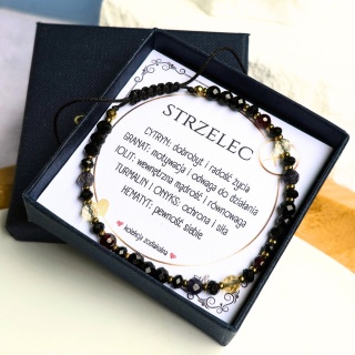 bransoletka - kolekcja zodiakalna - STRZELEC - czarny turmalin, onyks, granat, cytryn, iolit, hematyt