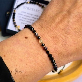bransoletka - kolekcja zodiakalna - STRZELEC - czarny turmalin, onyks, granat, cytryn, iolit, hematyt