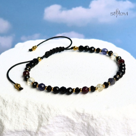 bransoletka - kolekcja zodiakalna - STRZELEC - czarny turmalin, onyks, granat, cytryn, iolit, hematyt