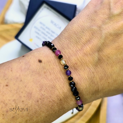 bransoletka - kolekcja zodiakalna - WAGA - czarny turmalin, onyks, ametyst, cytryn, różowy turmalin, hematyt