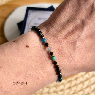bransoletka - kolekcja zodiakalna - WODNIK - czarny turmalin, onyks, apatyt, labradoryt, turkus, hematyt