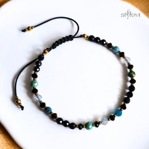 bransoletka - kolekcja zodiakalna - WODNIK - czarny turmalin, onyks, apatyt, labradoryt, turkus, hematyt