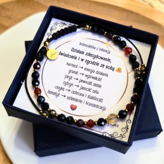 bransoletka z intencją "DZIAŁAM": karneol, granat, piryt, cytryn, onyks, hematyt