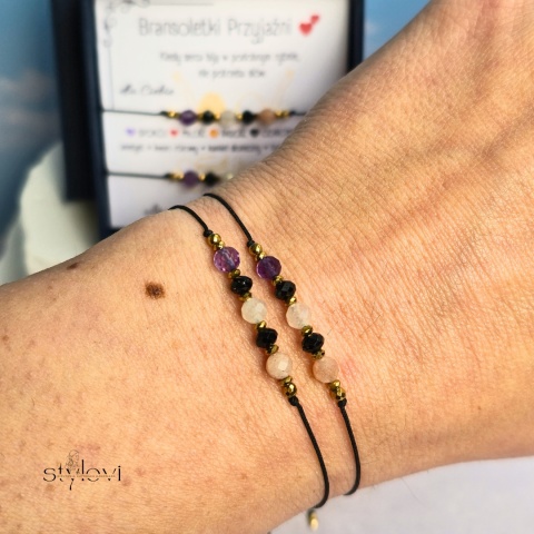 bransoletki PRZYJAŹNI: ametyst, kwarc różowy, kamień słoneczny, turmalin, hematyt
