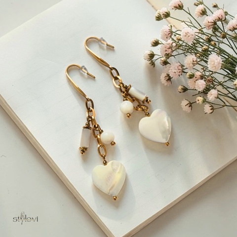 kolczyki SERENITY: masa perłowa, hematyt, serce