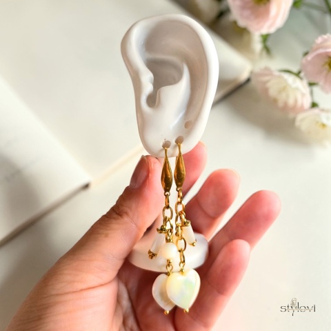 kolczyki SERENITY: masa perłowa, hematyt, serce