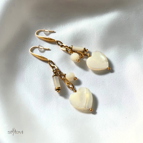 kolczyki SERENITY: masa perłowa, hematyt, serce