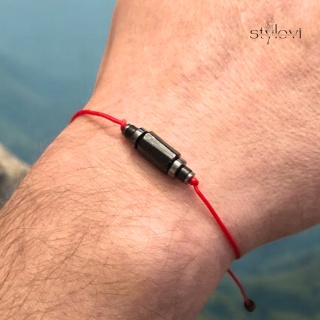 męska bransoletka SZCZĘŚCIA czerwony sznurek, turmalin, onyks, hematyt