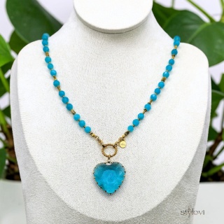 naszyjnik PARADISE: amazonit, hematyt, serce (ok. 53 cm)