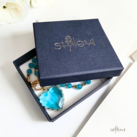 naszyjnik PARADISE: amazonit, hematyt, serce (ok. 53 cm)