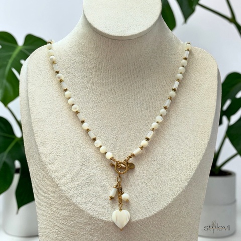 naszyjnik SERENITY: masa perłowa, hematyt, serce (ok. 54 cm)