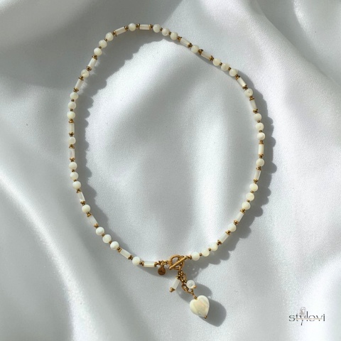 naszyjnik SERENITY: masa perłowa, hematyt, serce (ok. 54 cm)