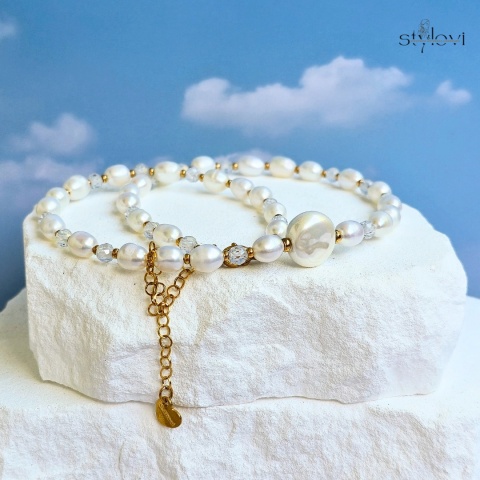 naszyjnik PEARL: perły naturalne, perła ceramiczna, cyrkonie, hematyt naszyjnik PEARL: perły naturalne, perła ceramiczna, cyrkonie, hematyt