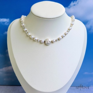 naszyjnik PEARL: perły naturalne, perła ceramiczna, cyrkonie, hematyt