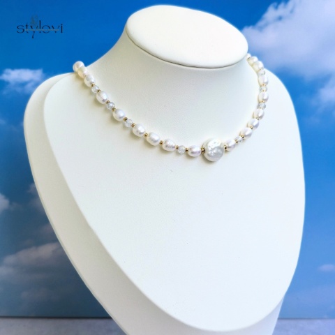 naszyjnik PEARL: perły naturalne, perła ceramiczna, cyrkonie, hematyt naszyjnik PEARL: perły naturalne, perła ceramiczna, cyrkonie, hematyt