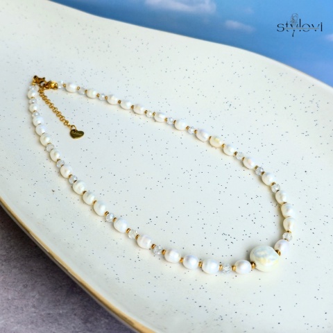 naszyjnik PEARL: perły naturalne, perła ceramiczna, cyrkonie, hematyt naszyjnik PEARL: perły naturalne, perła ceramiczna, cyrkonie, hematyt