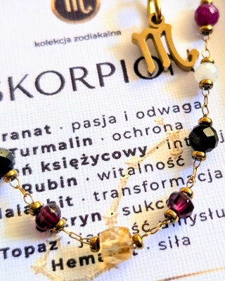 Bransoletka Zodiakalna - Skorpion ♏ - kamienie naturalne na łańcuszku