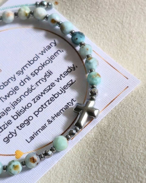 bransoletka RÓŻANIEC: larimar, hematyt (srebrny)